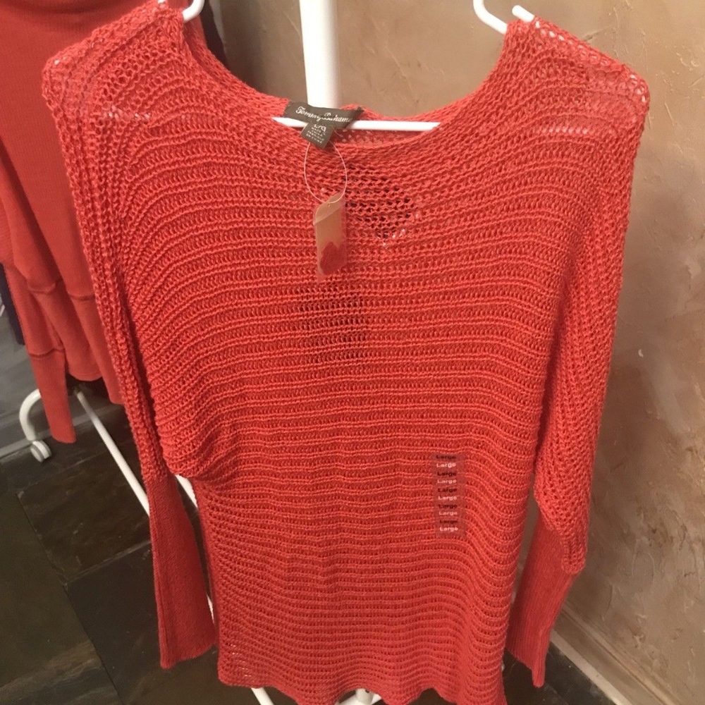 Tommy Bahama Womens Sweater Coral Open Weave